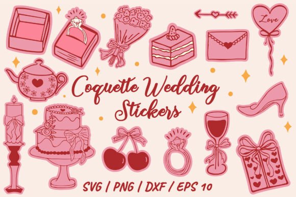 Coquette Wedding & Romance Stickers Set: Your Design Toolkit