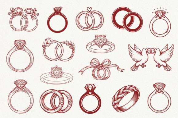 Elegant Diamond Wedding Ring SVG & PNG Bundle for Crafting