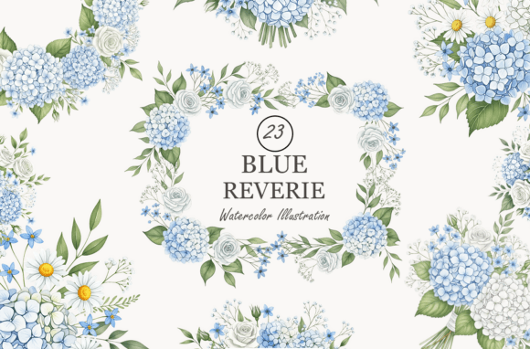 Elegant Dusty Blue Floral Clipart for Wedding Stationery