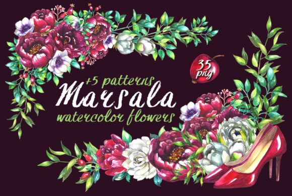 Elegant Marsala Wedding Clipart for Timeless Designs