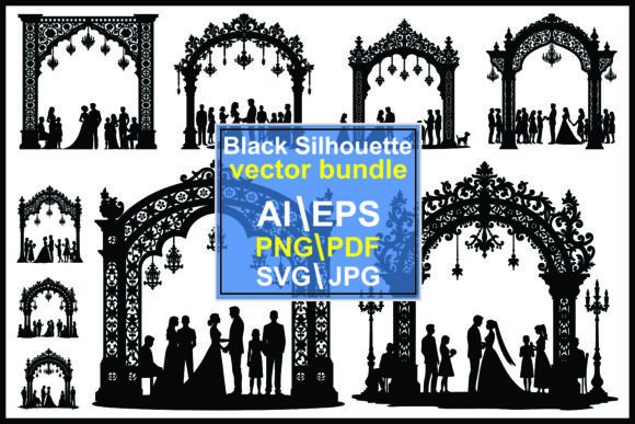 Elegant Wedding Couple Arch Silhouettes for Design