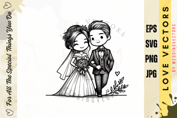 Elevate Your Wedding Aesthetic with Wedding Couple and Love Vectors - C2079