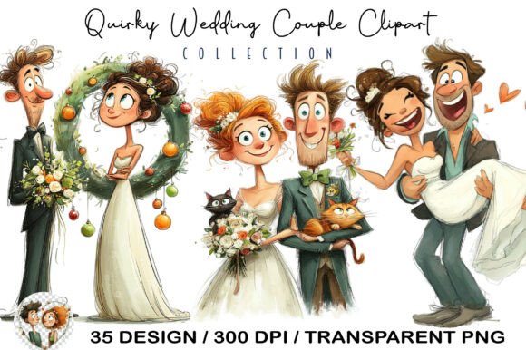 Quirky Wedding Couple Clipart: A Designer's Go-To for Whimsical Projects