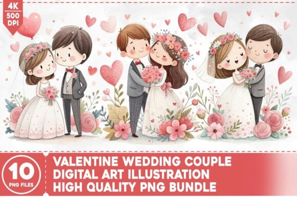 Valentine Wedding Couple PNG Bundle: Your Go-To Design Asset
