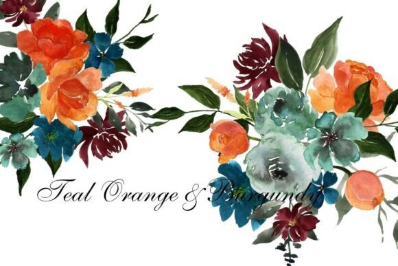Watercolor Teal Burgundy Wedding Florals for Elegant Designs