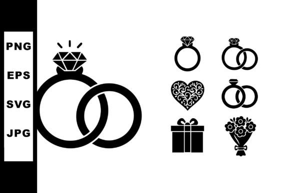 Wedding Rings Engagement Gift Bouquet He: Elegant Vector Silhouettes